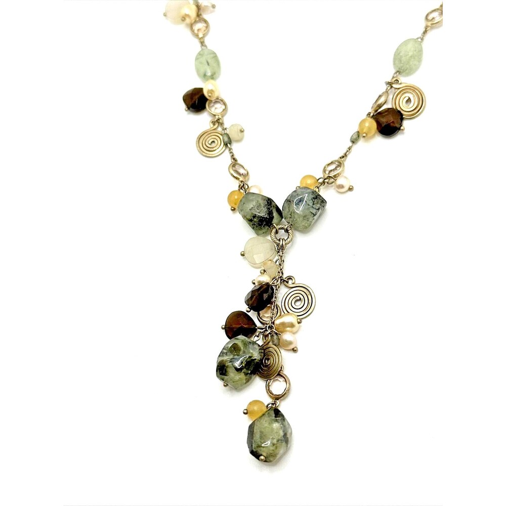 Boho Y Drop Tassel Necklace Agate Pearl Glass Bead Statement Charm Dangle 16"